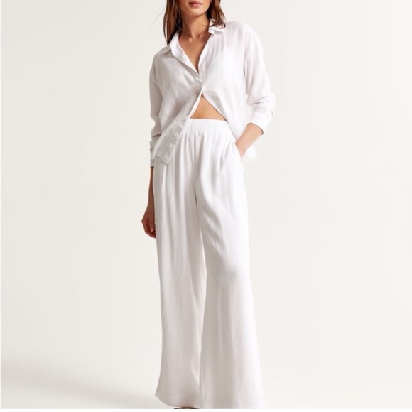 Abercrombie & Fitch Wide Leg Crinkle Textured Pull-On Pant Beach Gauzy Sz XL - Picture 1 of 5